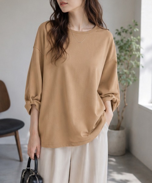 ツイストデザイン7分袖カットソー/Tシャツ