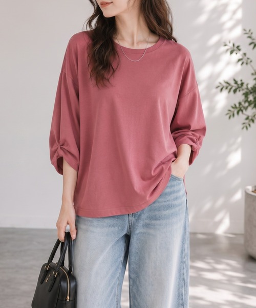 ツイストデザイン7分袖カットソー/Tシャツ