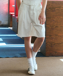 Pintuck Bermuda Denim Shorts White