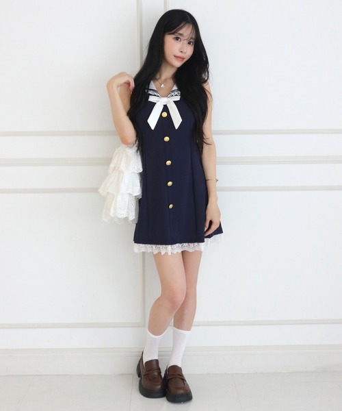 ALLuRing ChaRm(アリュリングチャーム)の「Sailor Lace Ribbon Mini Dress / セーラーレースリボンミニワンピース(ワンピース・レディース・ホワイト/ネイビー・FREE)」の17枚目の写真