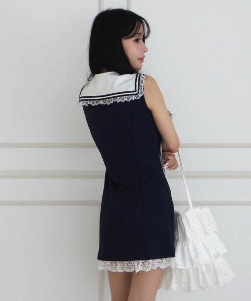 ALLuRing ChaRm(アリュリングチャーム)の「Sailor Lace Ribbon Mini Dress / セーラーレースリボンミニワンピース(ワンピース・レディース・ホワイト/ネイビー・FREE)」の15枚目の写真