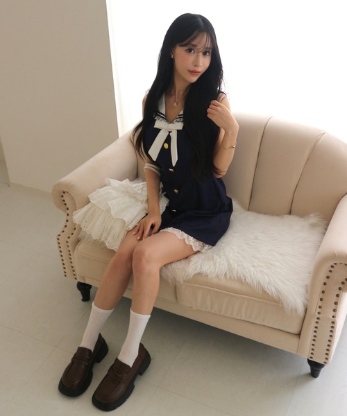 ALLuRing ChaRm(アリュリングチャーム)の「Sailor Lace Ribbon Mini Dress / セーラーレースリボンミニワンピース(ワンピース・レディース・ホワイト/ネイビー・FREE)」の21枚目の写真
