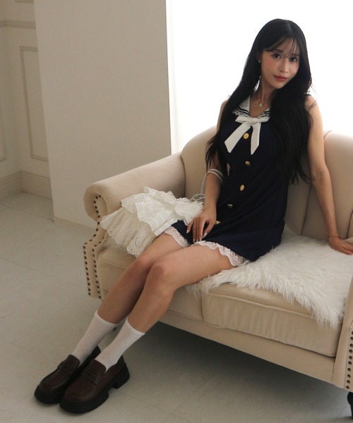 ALLuRing ChaRm(アリュリングチャーム)の「Sailor Lace Ribbon Mini Dress / セーラーレースリボンミニワンピース(ワンピース・レディース・ホワイト/ネイビー・FREE)」の22枚目の写真