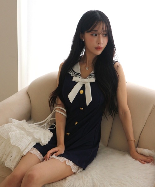 ALLuRing ChaRm(アリュリングチャーム)の「Sailor Lace Ribbon Mini Dress / セーラーレースリボンミニワンピース(ワンピース・レディース・ホワイト/ネイビー・FREE)」の20枚目の写真