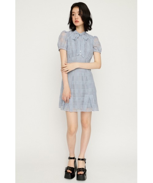 SLY(スライ)の「FRONT BOWTIE S/OP フロントボウタイショートワンピース 夏服 秋服 半袖 ミニワンピース(ワンピース・レディース・ブラック/ライトブルー/ブラック系その他2・2/1)」の6枚目の写真