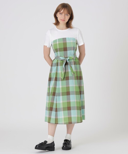 BLUE LABEL CRESTBRIDGE（ブルーレーベルクレストブリッジ）の「【一部店舗限定】CBチェックコットンリネンドッキングドレス（ワンピース・レディース・ライトブルー/グリーン系その他2/レッド系その他4・40/38/36）」の2枚目の写真