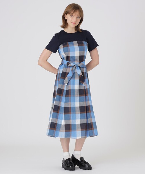 BLUE LABEL CRESTBRIDGE（ブルーレーベルクレストブリッジ）の「【一部店舗限定】CBチェックコットンリネンドッキングドレス（ワンピース・レディース・ライトブルー/グリーン系その他2/レッド系その他4・40/38/36）」の3枚目の写真