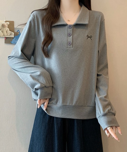 2ly2(トゥーリートゥー)の「ワンポイント刺繍 ポロカラースウェット / カジュアル 長袖トップス(その他トップス・レディース・ベージュ/グレー/ネイビー・FREE)」の13枚目の写真