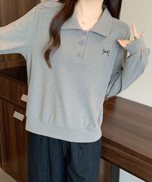 2ly2(トゥーリートゥー)の「ワンポイント刺繍 ポロカラースウェット / カジュアル 長袖トップス(その他トップス・レディース・ベージュ/グレー/ネイビー・FREE)」の10枚目の写真