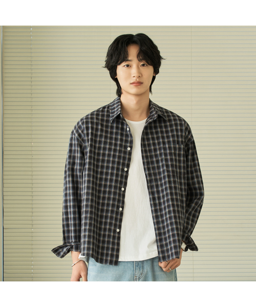 HYOJI（ヒョージ）の「26 SS セミクロップライトウェイトチェックシャツ (5カラー)（シャツ/ブラウス・メンズ・ネイビー/ブラック/グレー/ブルー/ブラック×ホワイト・M/L/S/XL）」の4枚目の写真