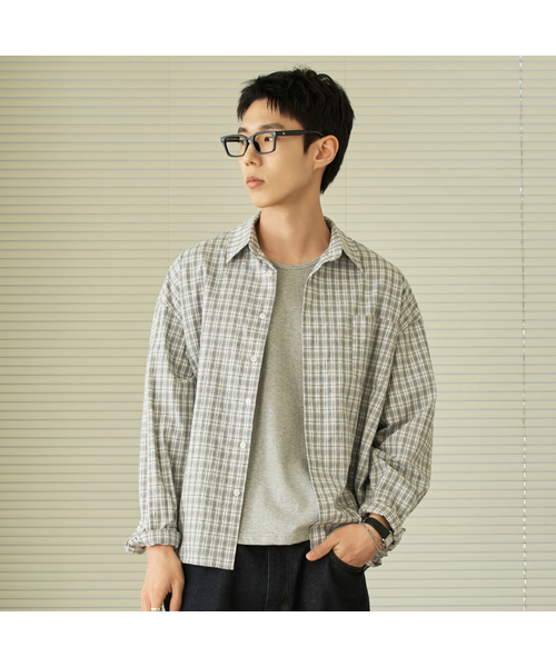HYOJI（ヒョージ）の「26 SS セミクロップライトウェイトチェックシャツ (5カラー)（シャツ/ブラウス・メンズ・ネイビー/ブラック/グレー/ブルー/ブラック×ホワイト・M/L/S/XL）」の3枚目の写真