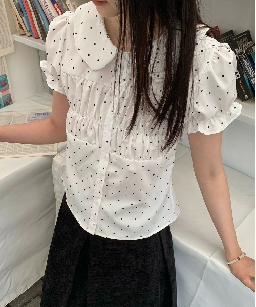 gossip!ロサンゼルス(ゴシップロサンゼルス)の「【Y2Kガーリー】 ドットシャーリングブラウス(Tシャツ/カットソー・レディース・ドット・M)」の1枚目の写真