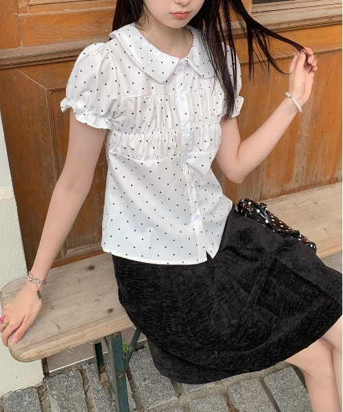 gossip!ロサンゼルス(ゴシップロサンゼルス)の「【Y2Kガーリー】 ドットシャーリングブラウス(Tシャツ/カットソー・レディース・ドット・M)」の7枚目の写真