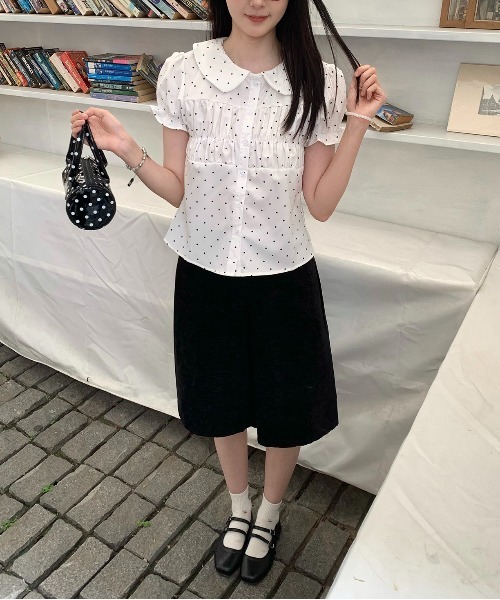 gossip!ロサンゼルス(ゴシップロサンゼルス)の「【Y2Kガーリー】 ドットシャーリングブラウス(Tシャツ/カットソー・レディース・ドット・M)」の6枚目の写真