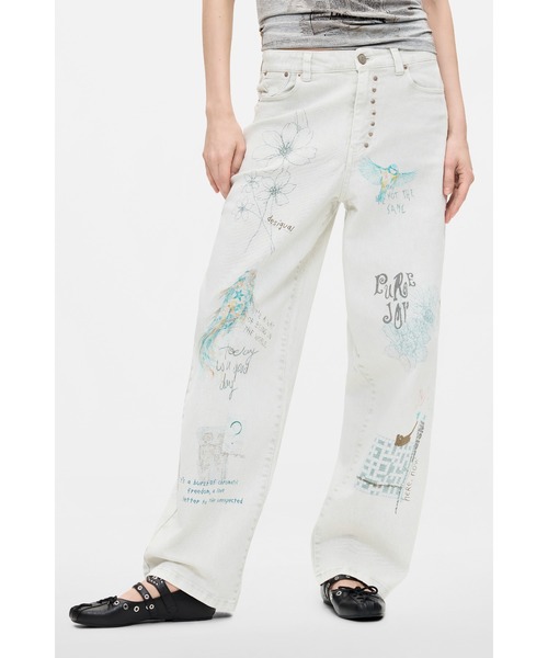 Desigual（デシグアル）の「手描き風アートプリント ホワイトデニムパンツ【2026-2027年秋冬新作】（デニムパンツ・レディース・ホワイト・44/42/40/38/36/34）」の2枚目の写真