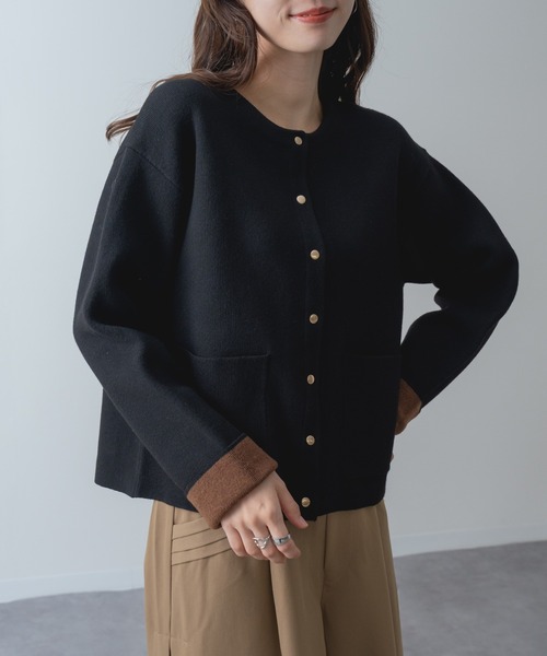 refinedworks(リファインドワークス)の「【refinedworks】金ボタン ジャケット 風 ニット カーディガン(カーディガン/ボレロ・レディース・グリーン/グレー/ブラック・FREE)」の1枚目の写真