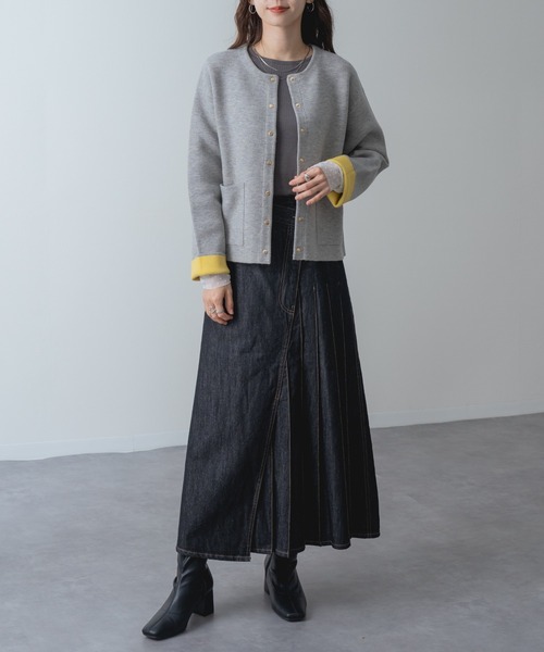 refinedworks(リファインドワークス)の「【refinedworks】金ボタン ジャケット 風 ニット カーディガン(カーディガン/ボレロ・レディース・グリーン/グレー/ブラック・FREE)」の5枚目の写真