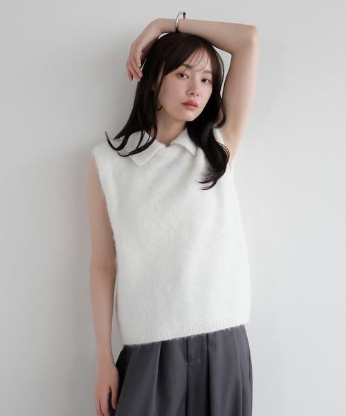AMUU. PRECIEUSE(アムープレシューズ)の「モヘアポロニットベスト(ニット/セーター・レディース・ブラウン/オフホワイト/ブラック/グレー・FREE)」の2枚目の写真