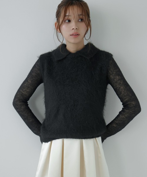 AMUU. PRECIEUSE(アムープレシューズ)の「モヘアポロニットベスト(ニット/セーター・レディース・ブラウン/オフホワイト/ブラック/グレー・FREE)」の3枚目の写真
