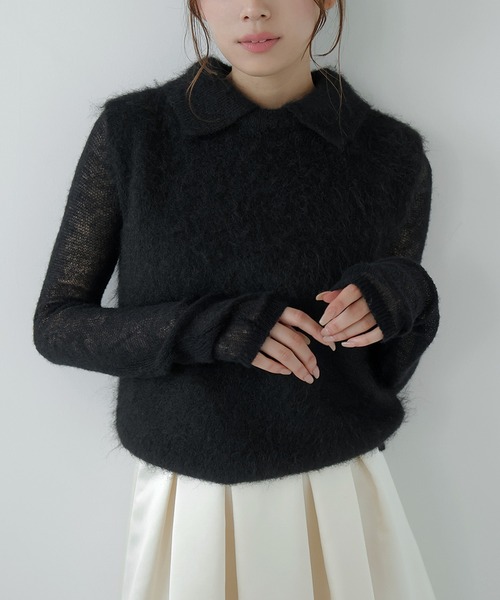 AMUU. PRECIEUSE(アムープレシューズ)の「モヘアポロニットベスト(ニット/セーター・レディース・ブラウン/オフホワイト/ブラック/グレー・FREE)」の10枚目の写真