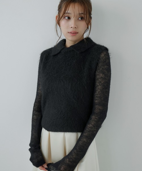 AMUU. PRECIEUSE(アムープレシューズ)の「モヘアポロニットベスト(ニット/セーター・レディース・ブラウン/オフホワイト/ブラック/グレー・FREE)」の13枚目の写真