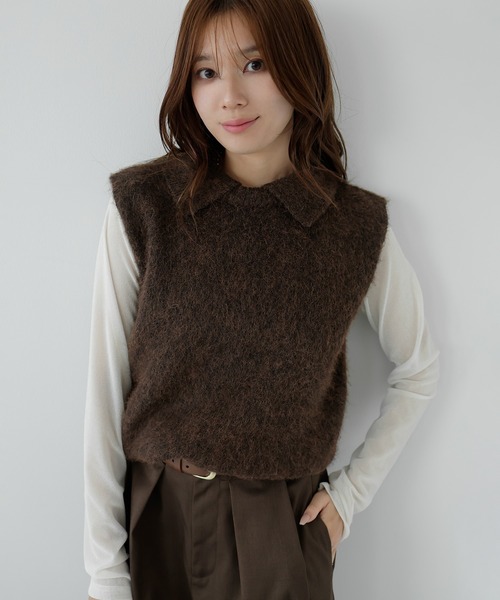 AMUU. PRECIEUSE(アムープレシューズ)の「モヘアポロニットベスト(ニット/セーター・レディース・ブラウン/オフホワイト/ブラック/グレー・FREE)」の16枚目の写真