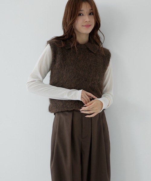 AMUU. PRECIEUSE(アムープレシューズ)の「モヘアポロニットベスト(ニット/セーター・レディース・ブラウン/オフホワイト/ブラック/グレー・FREE)」の18枚目の写真