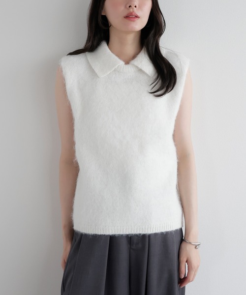 AMUU. PRECIEUSE(アムープレシューズ)の「モヘアポロニットベスト(ニット/セーター・レディース・ブラウン/オフホワイト/ブラック/グレー・FREE)」の21枚目の写真