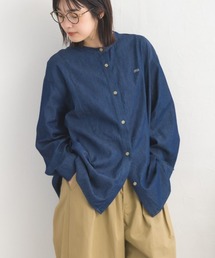 ヨーク切替胸刺繍シャンブレー長袖シャツ