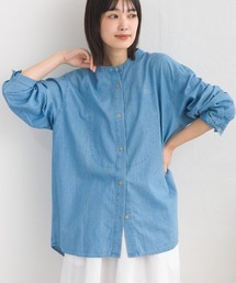 ヨーク切替胸刺繍シャンブレー長袖シャツ
