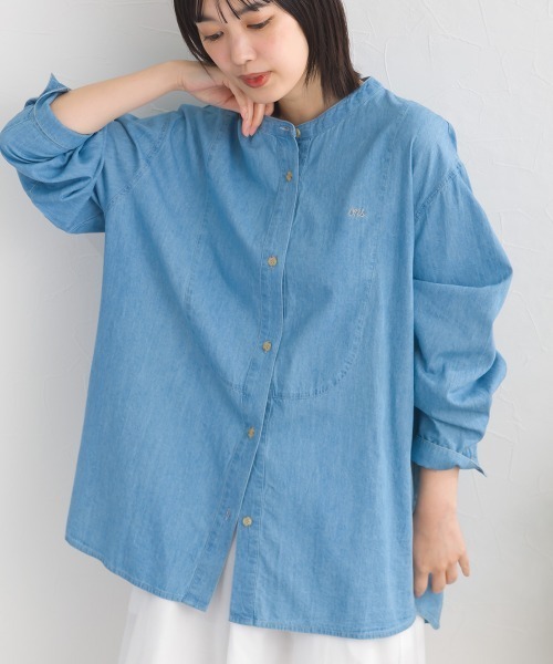OMNES(オムネス)の「ヨーク切替胸刺繍シャンブレー長袖シャツ(シャツ/ブラウス・レディース・ライトブルー/ブルー・FREE)」の5枚目の写真