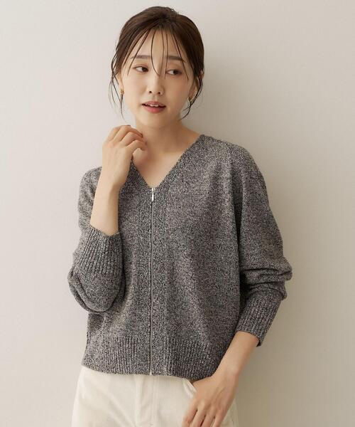 UNTITLED(アンタイトル)の「【アンサンブル可/秋羽織り】杢調ジップカーディガン(カーディガン/ボレロ・レディース・ブラック系3/ダークブラウン系3/グレー系3/ライトイエロー系4/ピンク系4・04/44/48/00/02)」の2枚目の写真