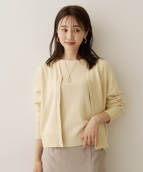 UNTITLED(アンタイトル)の「【アンサンブル可/秋羽織り】杢調ジップカーディガン(カーディガン/ボレロ・レディース・ブラック系3/ダークブラウン系3/グレー系3/ライトイエロー系4/ピンク系4・04/44/48/00/02)」の15枚目の写真
