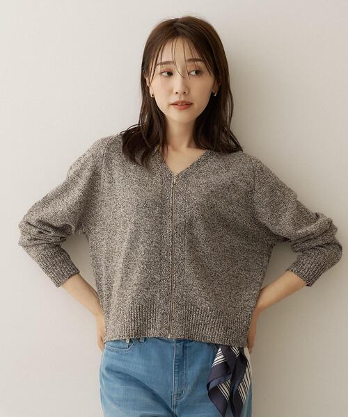 UNTITLED(アンタイトル)の「【アンサンブル可/秋羽織り】杢調ジップカーディガン(カーディガン/ボレロ・レディース・ブラック系3/ダークブラウン系3/グレー系3/ライトイエロー系4/ピンク系4・04/44/48/00/02)」の19枚目の写真