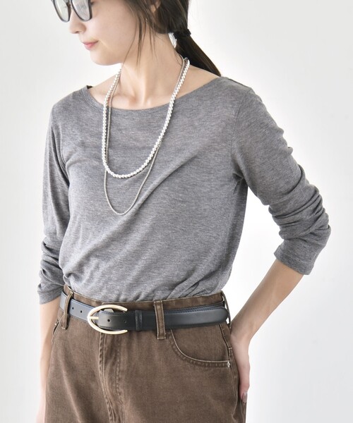 quaranciel(カランシエル)の「quaranciel:〈手洗い可能〉ウール ミックス シアー ボートネック プルオーバー(Tシャツ/カットソー・レディース・グレー/ホワイト/ブラック/パープル・38/40)」の3枚目の写真
