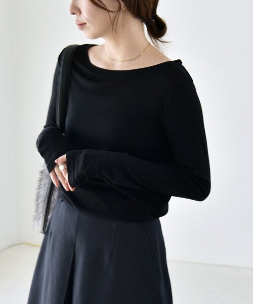 quaranciel(カランシエル)の「quaranciel:〈手洗い可能〉ウール ミックス シアー ボートネック プルオーバー(Tシャツ/カットソー・レディース・グレー/ホワイト/ブラック/パープル・38/40)」の11枚目の写真