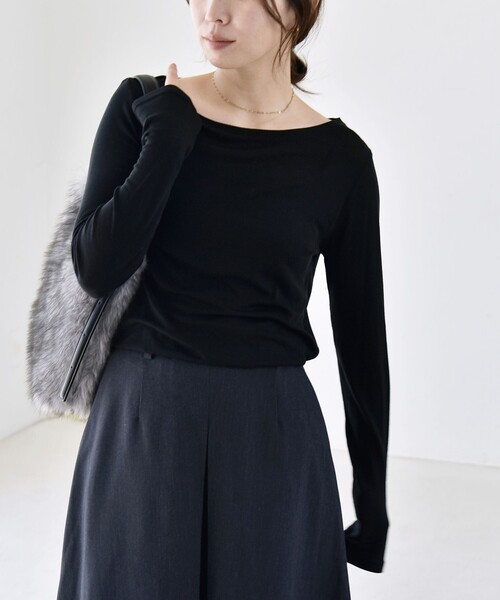 quaranciel(カランシエル)の「quaranciel:〈手洗い可能〉ウール ミックス シアー ボートネック プルオーバー(Tシャツ/カットソー・レディース・グレー/ホワイト/ブラック/パープル・38/40)」の12枚目の写真