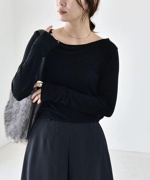 quaranciel(カランシエル)の「quaranciel:〈手洗い可能〉ウール ミックス シアー ボートネック プルオーバー(Tシャツ/カットソー・レディース・グレー/ホワイト/ブラック/パープル・38/40)」の13枚目の写真