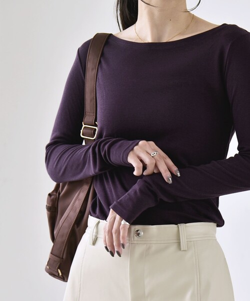 quaranciel(カランシエル)の「quaranciel:〈手洗い可能〉ウール ミックス シアー ボートネック プルオーバー(Tシャツ/カットソー・レディース・グレー/ホワイト/ブラック/パープル・38/40)」の16枚目の写真