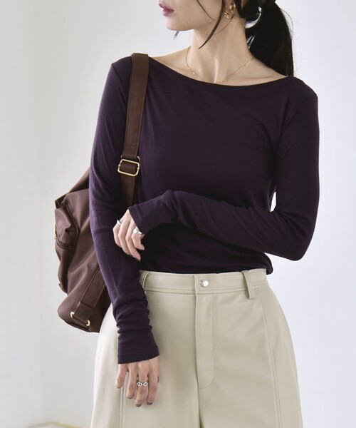 quaranciel(カランシエル)の「quaranciel:〈手洗い可能〉ウール ミックス シアー ボートネック プルオーバー(Tシャツ/カットソー・レディース・グレー/ホワイト/ブラック/パープル・38/40)」の17枚目の写真