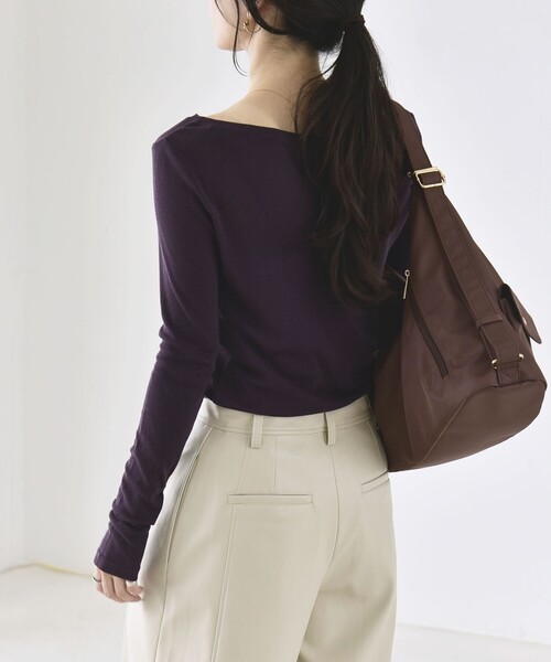 quaranciel(カランシエル)の「quaranciel:〈手洗い可能〉ウール ミックス シアー ボートネック プルオーバー(Tシャツ/カットソー・レディース・グレー/ホワイト/ブラック/パープル・38/40)」の21枚目の写真