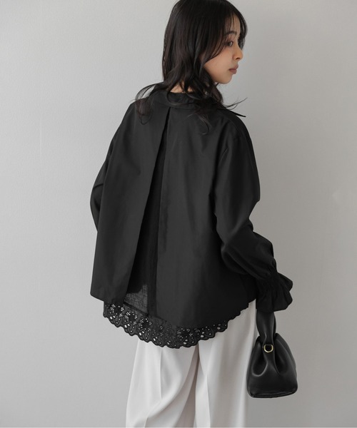 La-gemme(ラジェム)の「レースヘム スキッパーブラウス/レイヤード(シャツ/ブラウス・レディース・ブラック/ホワイト・フリー)」の2枚目の写真