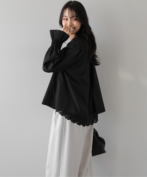 La-gemme(ラジェム)の「レースヘム スキッパーブラウス/レイヤード(シャツ/ブラウス・レディース・ブラック/ホワイト・フリー)」の9枚目の写真