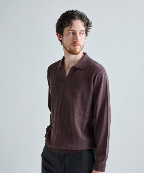 MEN'S BIGI（メンズビギ）の「《別注》COLE HAAN 14G変形ヘリンボンジャカードニットスキッパーポロ（ニット/セーター・メンズ・ブラック/ブラウン・01/03/02）」の18枚目の写真