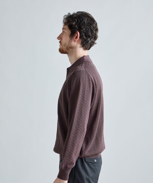 MEN'S BIGI（メンズビギ）の「《別注》COLE HAAN 14G変形ヘリンボンジャカードニットスキッパーポロ（ニット/セーター・メンズ・ブラック/ブラウン・01/03/02）」の20枚目の写真