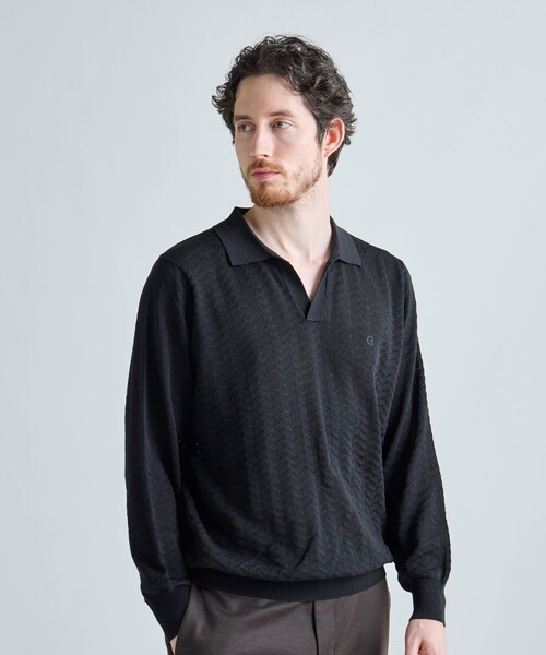 MEN'S BIGI（メンズビギ）の「《別注》COLE HAAN 14G変形ヘリンボンジャカードニットスキッパーポロ（ニット/セーター・メンズ・ブラック/ブラウン・01/03/02）」の21枚目の写真