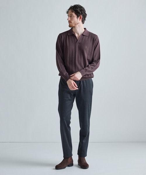 MEN'S BIGI（メンズビギ）の「《別注》COLE HAAN 14G変形ヘリンボンジャカードニットスキッパーポロ（ニット/セーター・メンズ・ブラック/ブラウン・01/03/02）」の6枚目の写真