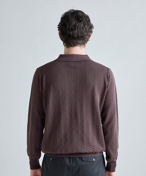 MEN'S BIGI（メンズビギ）の「《別注》COLE HAAN 14G変形ヘリンボンジャカードニットスキッパーポロ（ニット/セーター・メンズ・ブラック/ブラウン・01/03/02）」の4枚目の写真