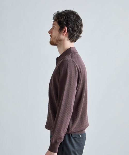 MEN'S BIGI（メンズビギ）の「《別注》COLE HAAN 14G変形ヘリンボンジャカードニットスキッパーポロ（ニット/セーター・メンズ・ブラック/ブラウン・01/03/02）」の3枚目の写真
