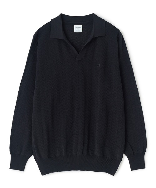 MEN'S BIGI（メンズビギ）の「《別注》COLE HAAN 14G変形ヘリンボンジャカードニットスキッパーポロ（ニット/セーター・メンズ・ブラック/ブラウン・01/03/02）」の9枚目の写真